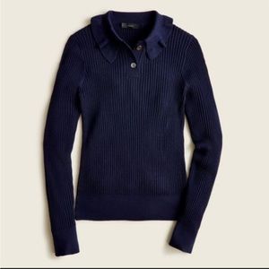 NWT J.Crew Ruffle-collar Ribbed Merino Wool Sweater in Navy